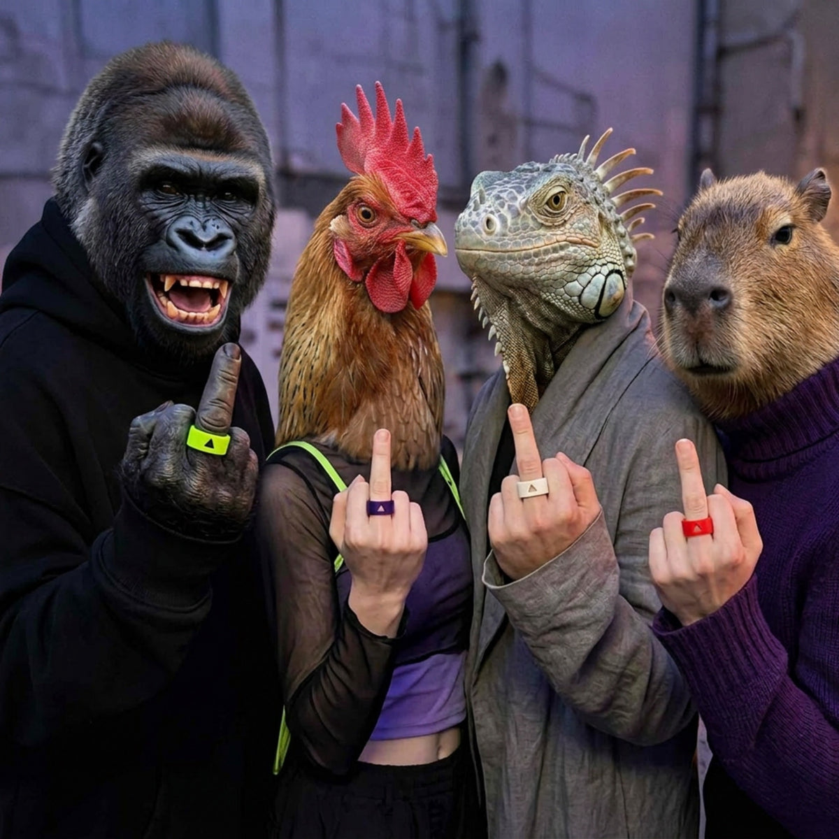 FK U** RINGS — All four middle fingers close-up — ATTITUDE DESIGN